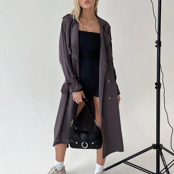 Princess Polly Cassie Trench Coat Grey - Picture 1 of 4